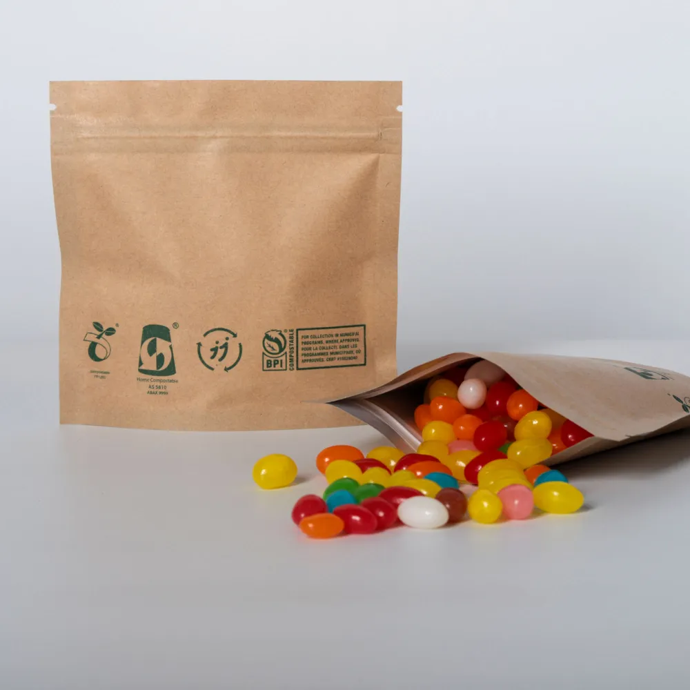 Custom Wholesale Biodegradable Kraft Stand-Up Pouch with Zipper, High Barrier