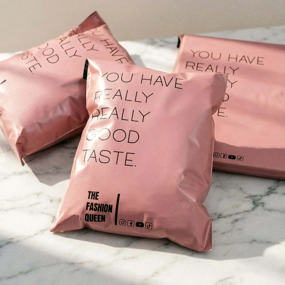 Luxury Matte Pink Custom Poly Mailers with Brand Printing for Clothing Packaging